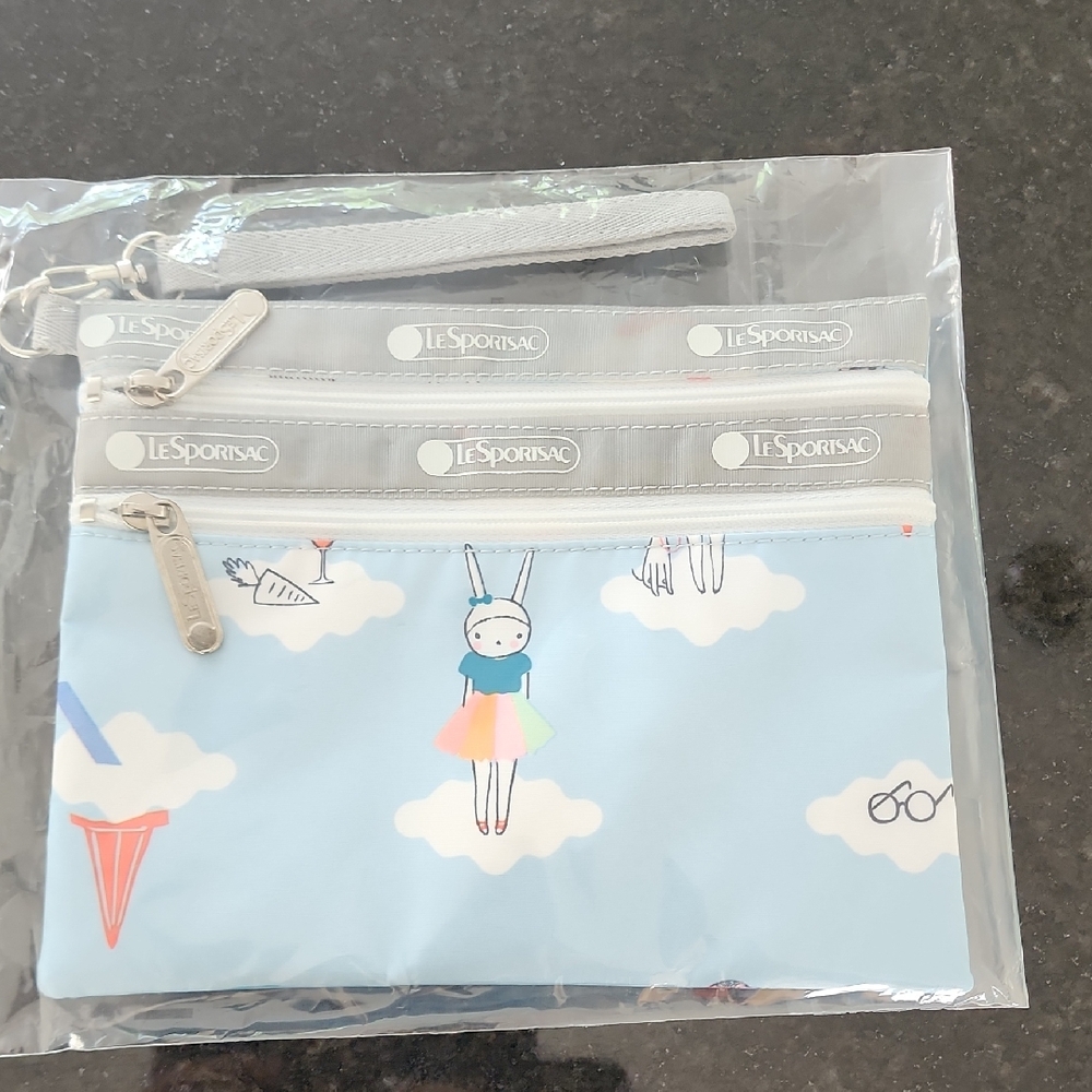 LeSportsac Double Zip FiFi Lapin Sky Blue Cloud Cosmetic & All-Purpose Pouch